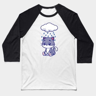 Cute Sad Cat Sitting Under Rain Cloud Cartoon Baseball T-Shirt